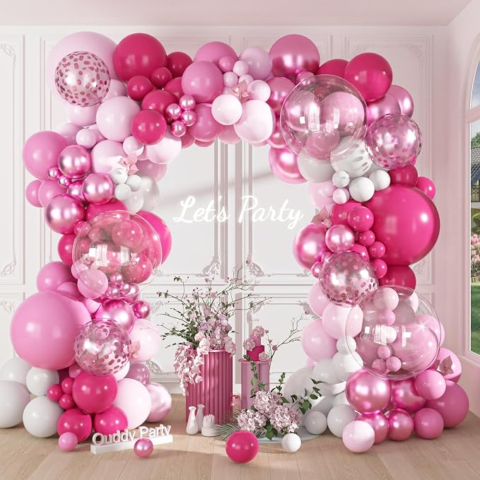 Ouddy Party 149Pcs Hot Pink White Balloon Garland Kit 18 12 10 5Inch | - Image 2