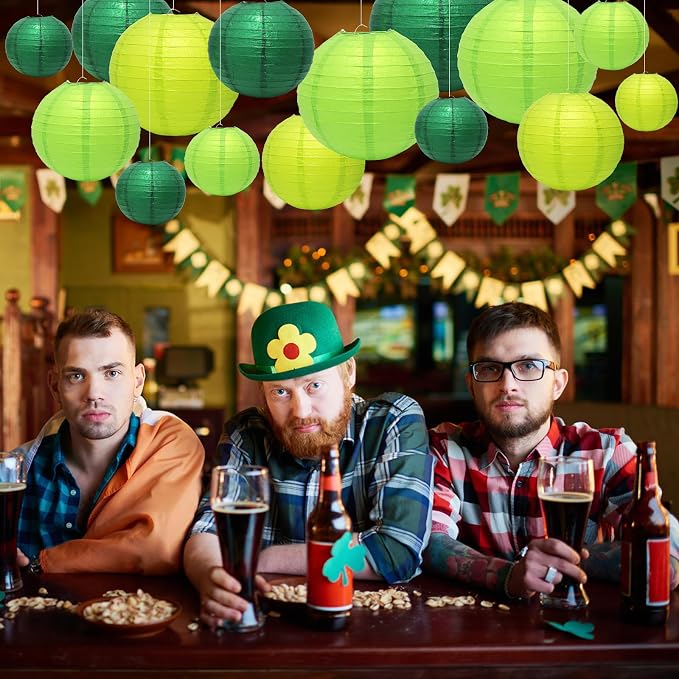 21Pcs Green Paper Lanterns, 4-10in Hanging Decor, St. Patrick's Day Party | - Image 4