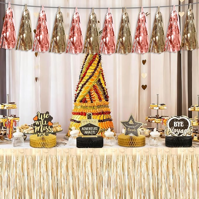 3P Rose Champagne Gold Tassel Banner Garland Metallic Foil Fringe Banner Tinsel - Image 4