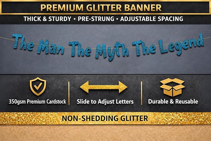 Pre-Strung The Man The Myth The Legend Blue Glitter Banner - Image 3