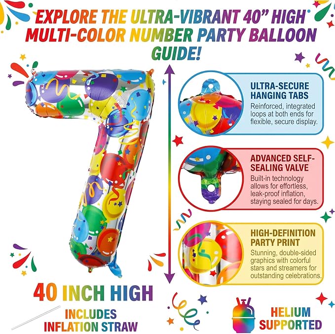 40 Inch Number 7 Balloon Colorful Foil Mylar Balloons - Image 2