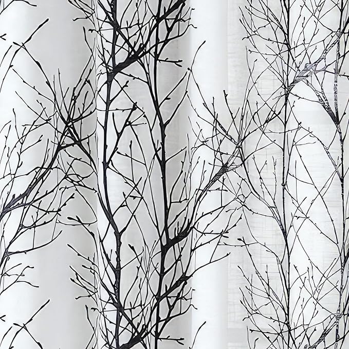 FMFUNCTEX Linen Black White Semi Sheer Print Curtains 54 Inch Long 2 Panels | - Image 8