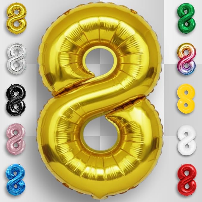 Gold Number Balloon 8 Mylar Foil Balloons 40 inch - Image 4