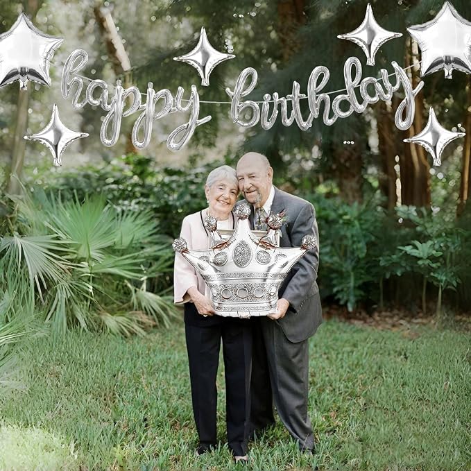 Silver Happy Birthday Balloons Banner 18 Inch Script/Cursive Foil Mylar Letter - Image 6