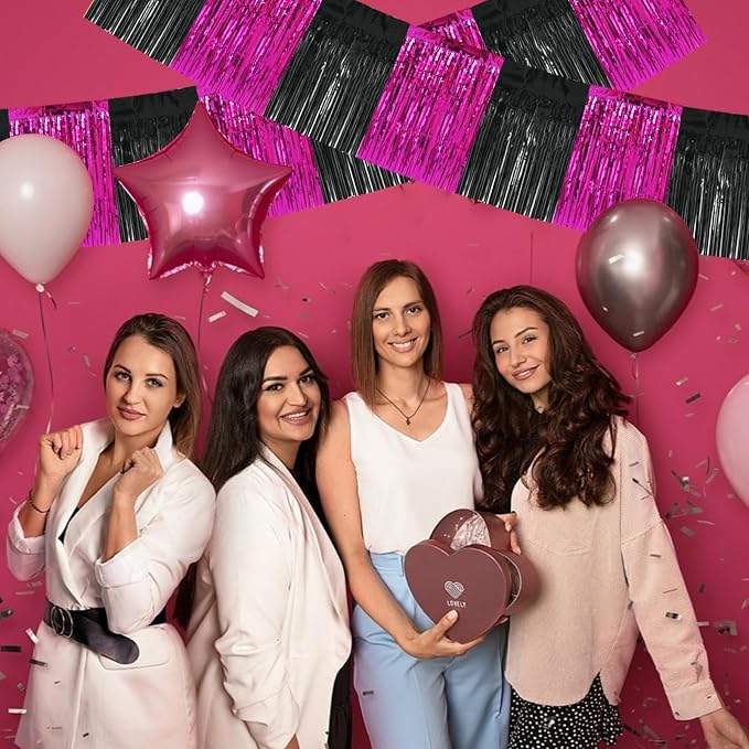BEISHIDA Hot Pink Fringe Garland Banner 30ft Wall Tinsel Foil Streamers | 3Pack - Image 5