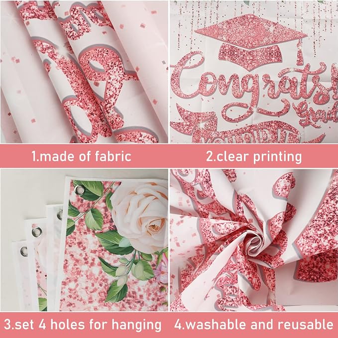 Pink Graduation Decorations Class of 2026 Graduation Backdrop Rose Gold - Image 3