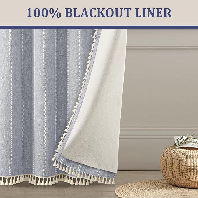 Blue 100% Boho Blackout Curtains 84 Inch 2 Panels - Image 7