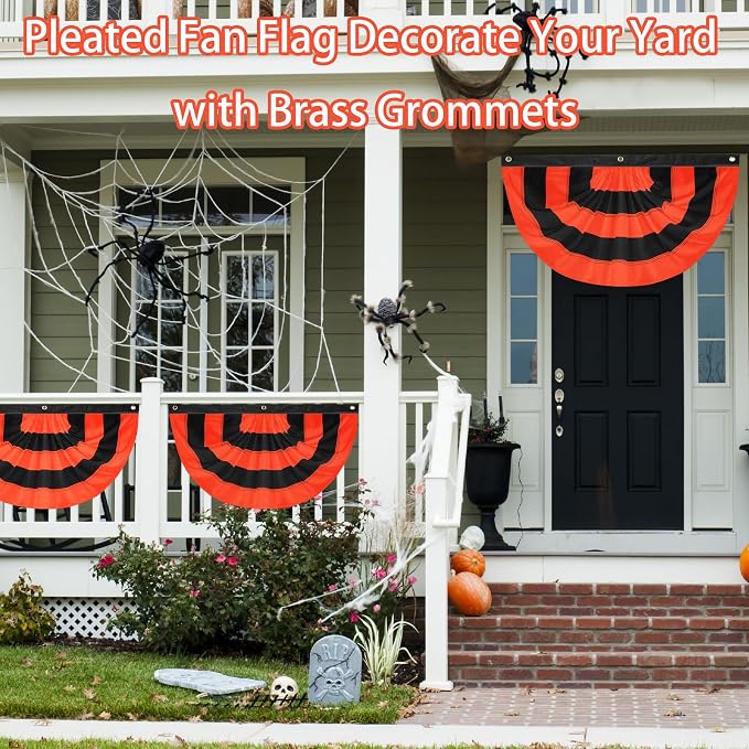 2PCS Halloween Bunting Flag 1.5x3FT Fully Sewn Orange & Black 5 Stripe - Image 3