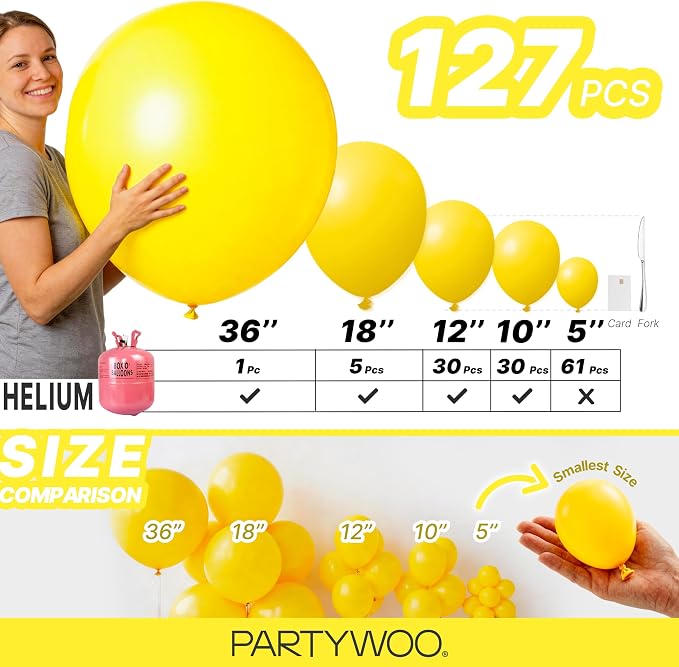 PartyWoo Yellow Balloons 127pcs Matte Yellow Color 18 12 10 5 Inch | 18 12 10 5 - Image 6