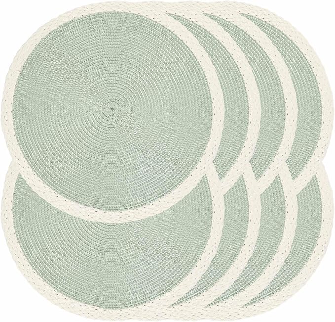 Round Placemats Set of 8, Woven Table Mats, Mint Green | Braided Paper Edge by Noctiflorous
