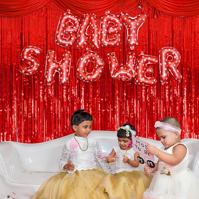 5 Pack Foil Curtain Backdrop Red Metallic Tinsel Foil Fringe Curtains Photo - Image 5