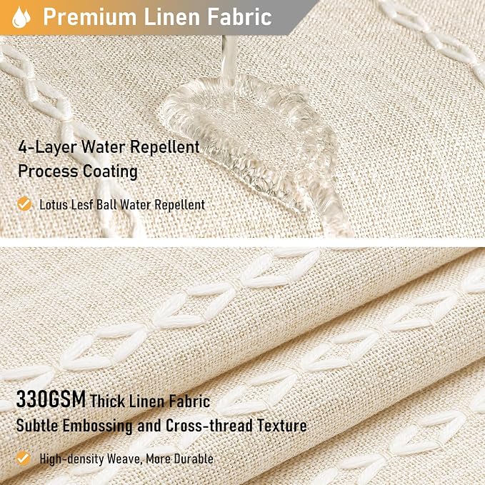 72x96 Extra Long Boho Linen Heavy Duty Shower Curtain Set, Cream/Beige | Extra - Image 4