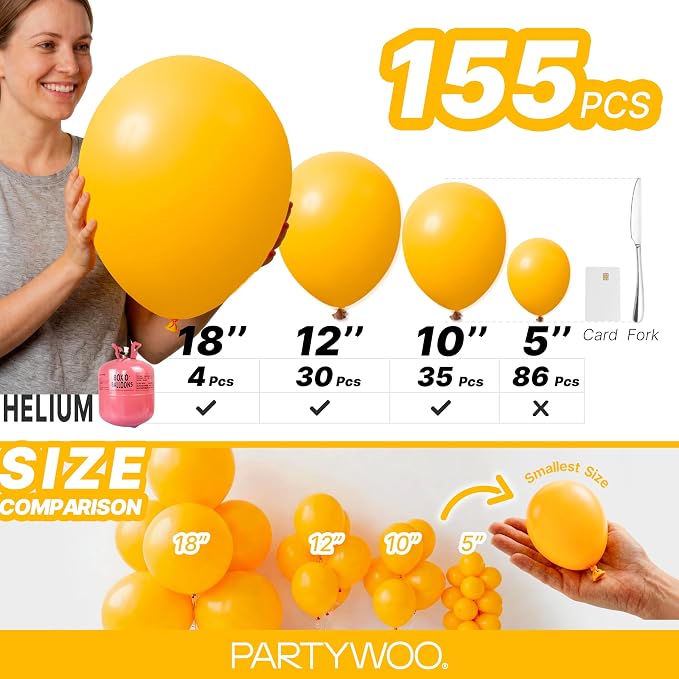 PartyWoo Yellow Mustard Yellow Balloons 155pcs Different Sizes | 18 12 10 5 - Image 6