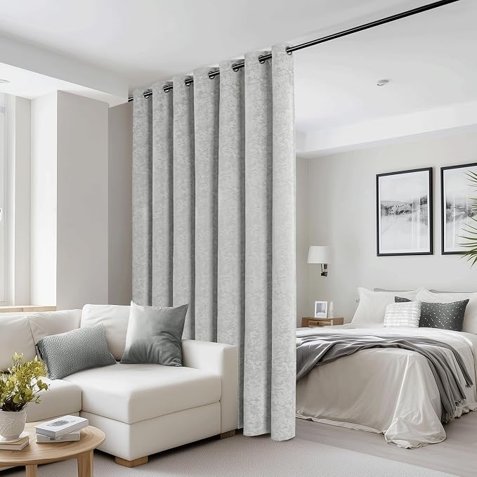 Beauoop Grey Floral Jacquard Blackout Sliding Door Curtains 100x84 1 Set | - Image 4