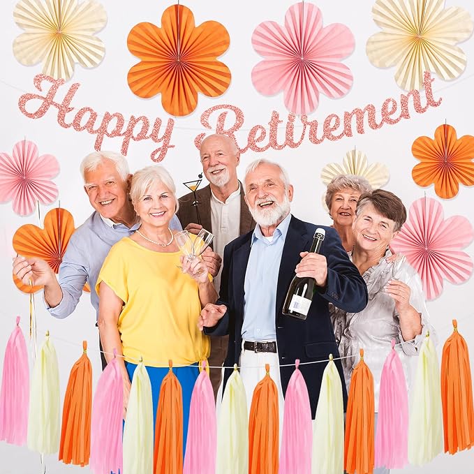 Roetyce Flower Retirement Decorations, Boho Pink Orange Retirement Banner | - Image 5