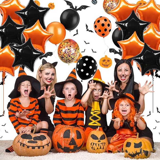 TONIFUL 30 Pcs Star Shaped Balloons 18 Inch Large Black Orange Foil Balloon | - Image 5