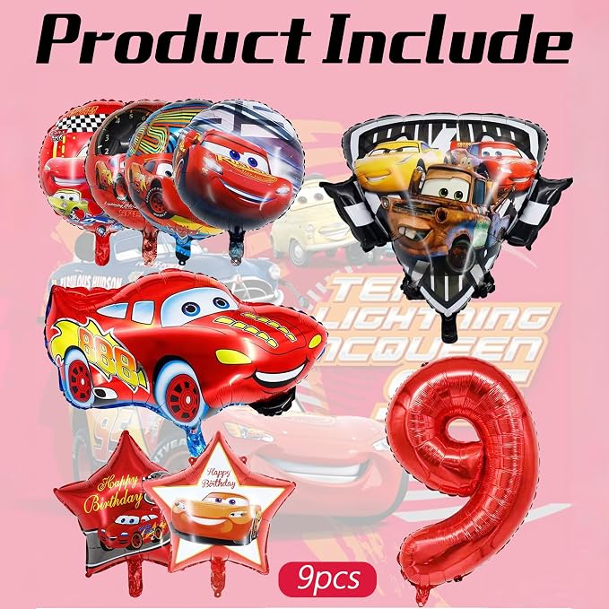 9 Pcs Car Theme Happy Birthday Decorations, Cute Cartoons Party Decorations - Image 3