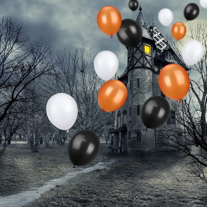 TecUnite 100 Pcs Halloween Balloons Orange Black White Set Decor, 13 Inch | - Image 5