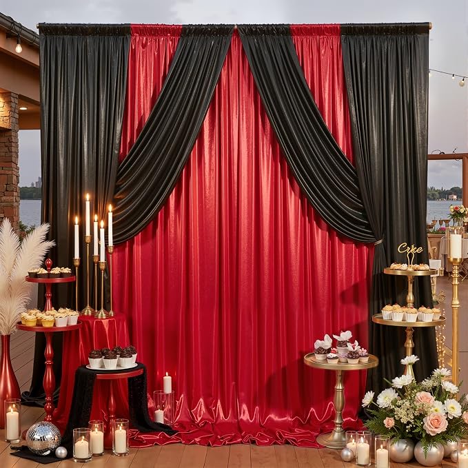 20ft x 10ft Red Black Sequin Backdrop Curtain - Image 8