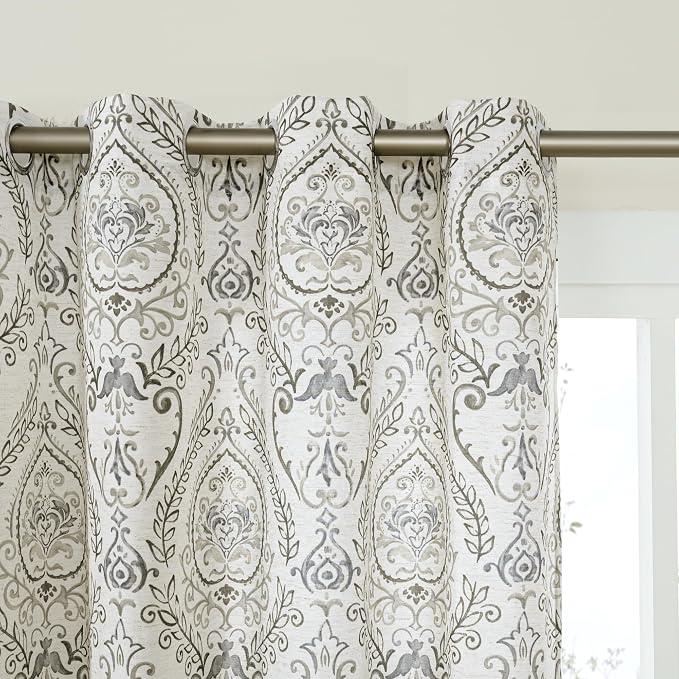 Grey Linen Curtains for Bedroom 63 inch Length, Light Filtering Printed Linen - Image 9