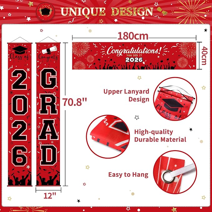 Party Spot！125 PCS Red and Black Graduation Party Decorations, 2026 Graduation - Image 8