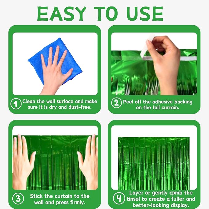 Matte Green Foil Fringe Curtain Backdrop Party Decorations 2PCS | 6.6×3.3 ft - Image 5