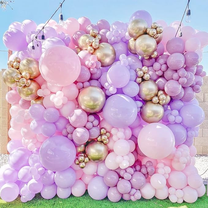 Pastel Pink Purple Balloon Garland Kit, Double Stuffed Lavender Balloons by IHEPYQ