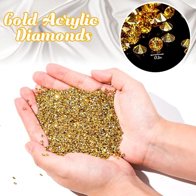 FUTUREPLUSX 28000PCS Fake Diamonds, 3mm Gold Acrylic Crystals Diamond Decorations for Vase Fillers Party Table Scatters Craft Rhinestones Wedding Decor
