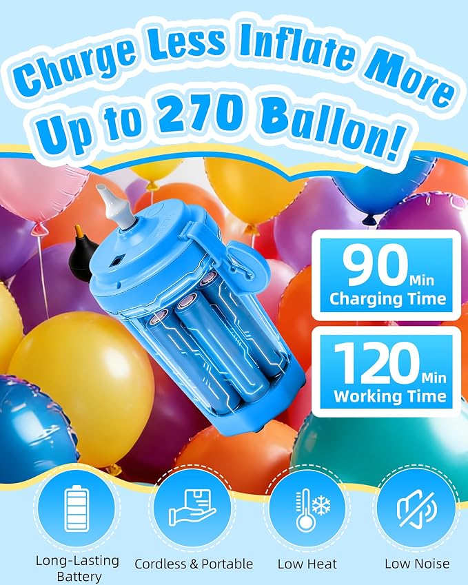 Portable Balloon Pump Electric, Rechargeable Cordless Balloon Pump Inflator - Image 3