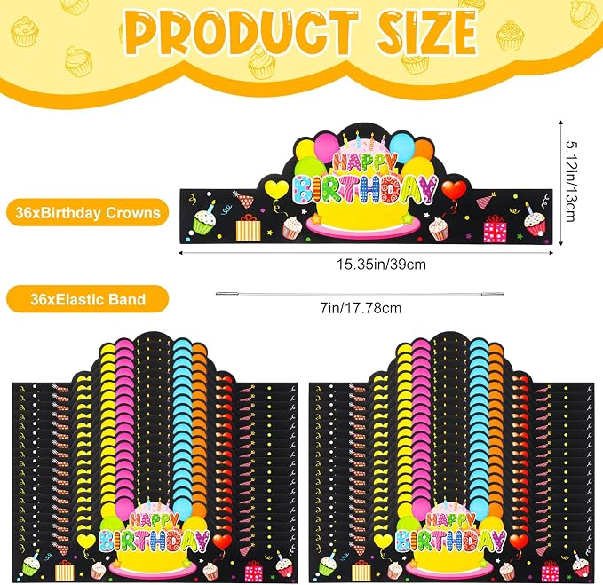 Yunsailing 36 Pcs Happy Birthday Crowns - Image 2