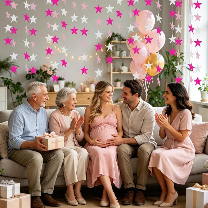 BEISHIDA 6Pcs Pink Star Garland Decor Twinkle Paper Star Banner Backdrop - Image 5