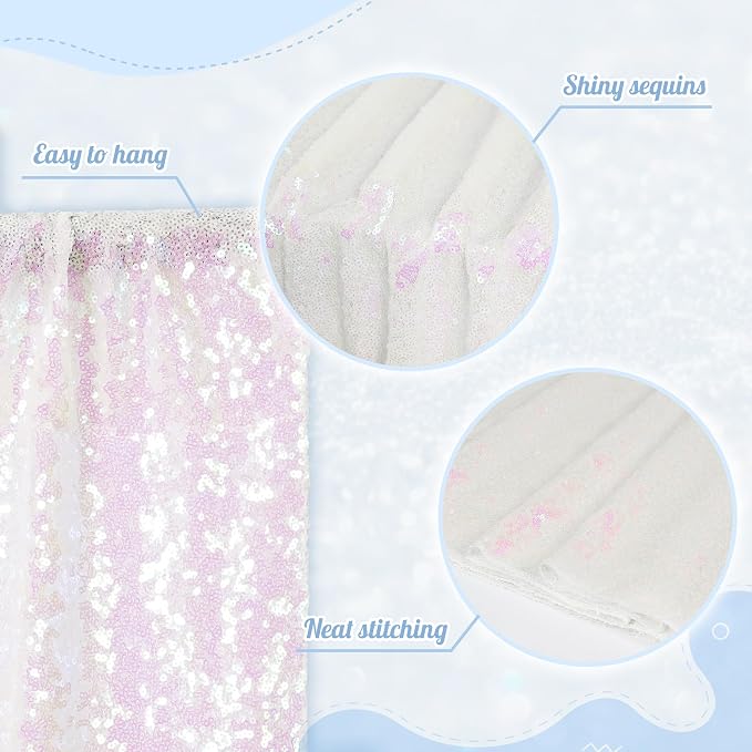 PartyDelight Iridescent White Sequin Backdrop 7x7ft Shimmer Photo Curtain | 4 - Image 7