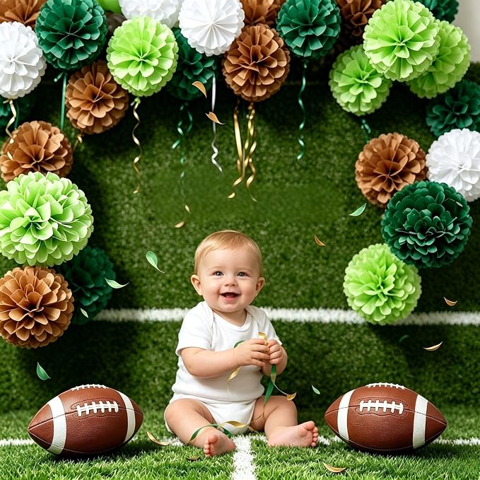 AimtoHome 12Pcs Jungle Paper Pom Poms Decorations, 10/8/6 Inch Green Brown - Image 3