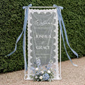 Personalized Wedding Welcome Fabric Sign Sheer Lace Banner | Handmade Custom by DUNACO