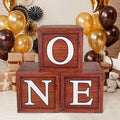 One Boxes for 1st Birthday, Wood Grain One Balloon Boxes, Individual Square by KKONHII