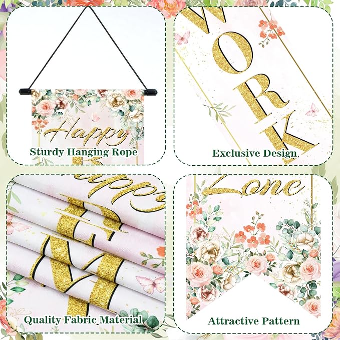 3Pcs Retirement Porch Sign Door Hanging Banner Floral Happy Retirement Banner - Image 3