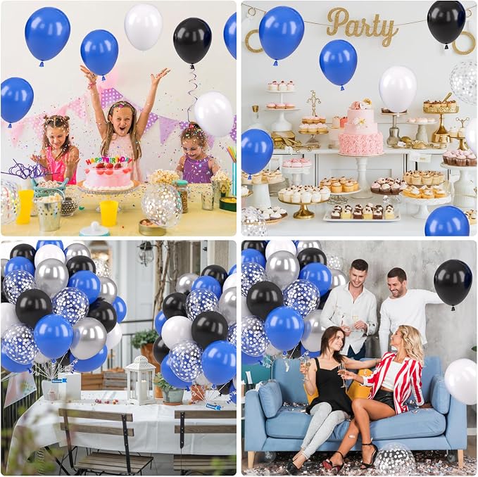 Blue and Black Balloons, 12 Inch Graduation Balloons, Dark Blue Black White - Image 8