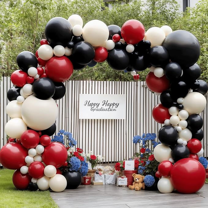 Red Black And White Balloons Garland Arch Kit, Double Stuffed Red Ivory White - Image 8
