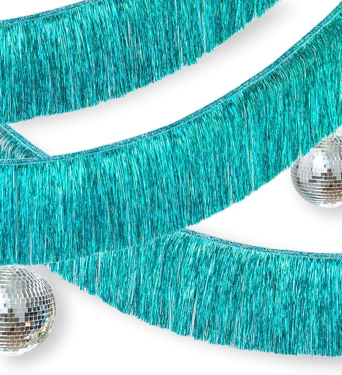 2 Pack Aqua Blue Party Banner Tinsel Tassel Fringe Garland Party Decor | Dense - Image 7