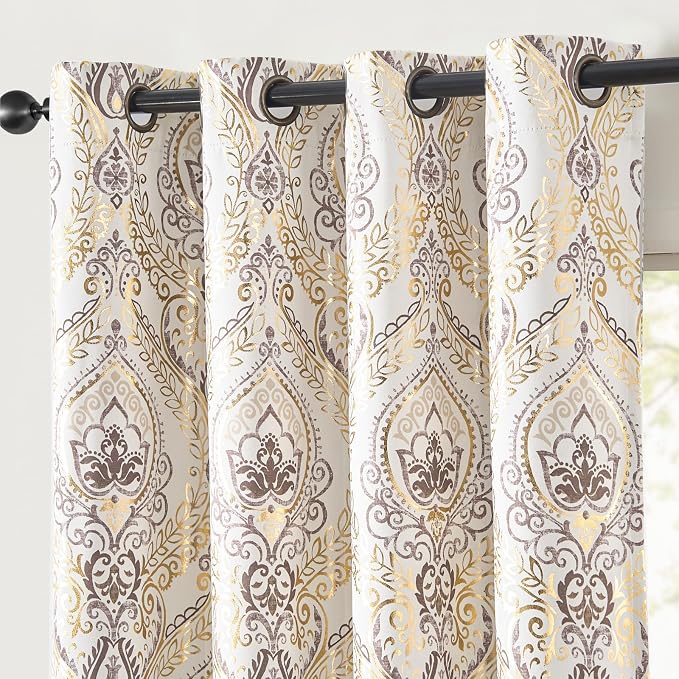 jinchan Gold Foil Blackout Curtains 84 Inch Damask Grommet 2 Panels | Room - Image 9