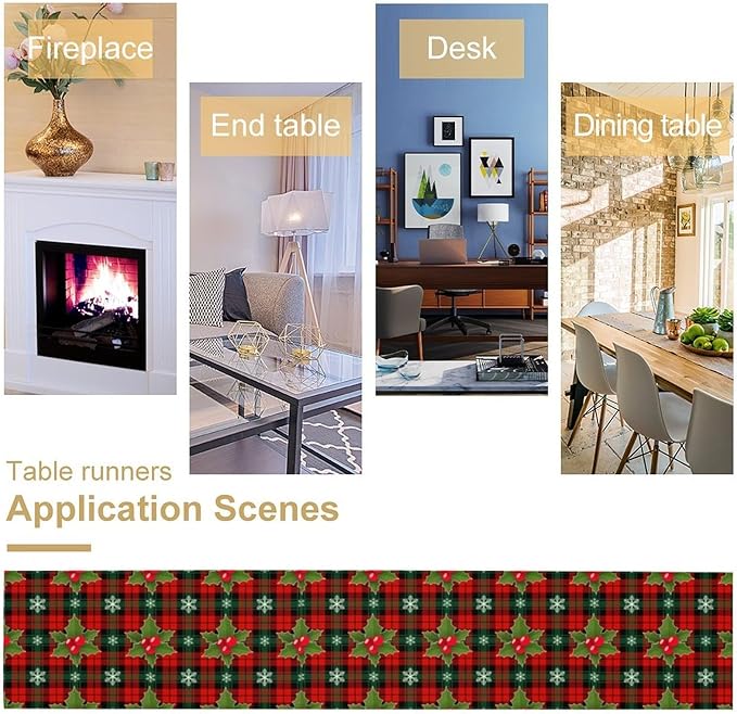 Christmas Table Runner, Red Check Plaid Winter Xmas Holiday Table Cloth Kitchen Dining Table Decoration for Home Party Decor 13x120 Inch