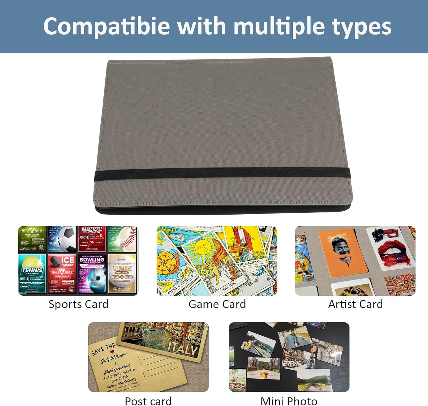 Trading Card Binder 9 Pocket, Fvxldcz PU Cover Card Collection Binder 540 Cards Sleek Side-Loading Card Album, Sturdy Card Collection Folder for TCG, MTG, Yugioh, Sport Cards (Gray-2)