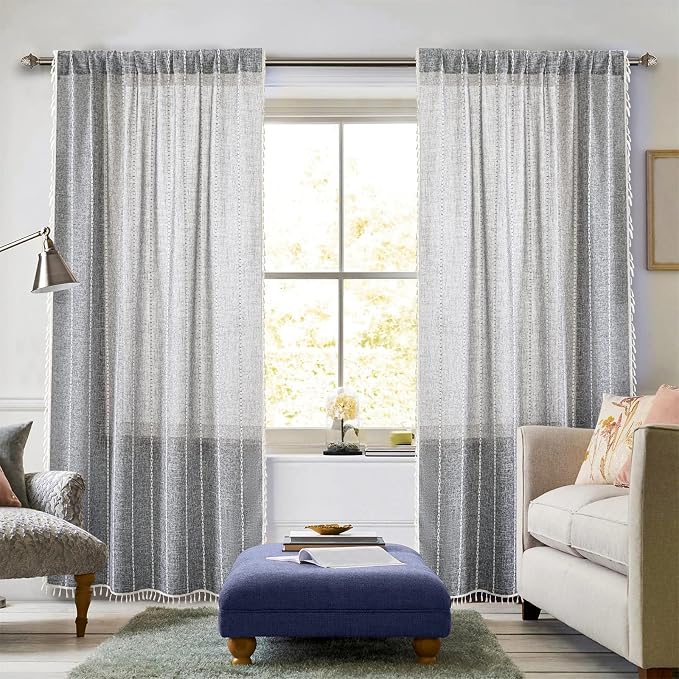 RoomTalks Dark Gray Boho Farmhouse Curtains - Image 2