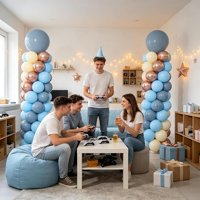 Dusty Blue Balloon Column Stand Kit 2 Sets Blue Balloons Tower | 102Pcs Fog - Image 7