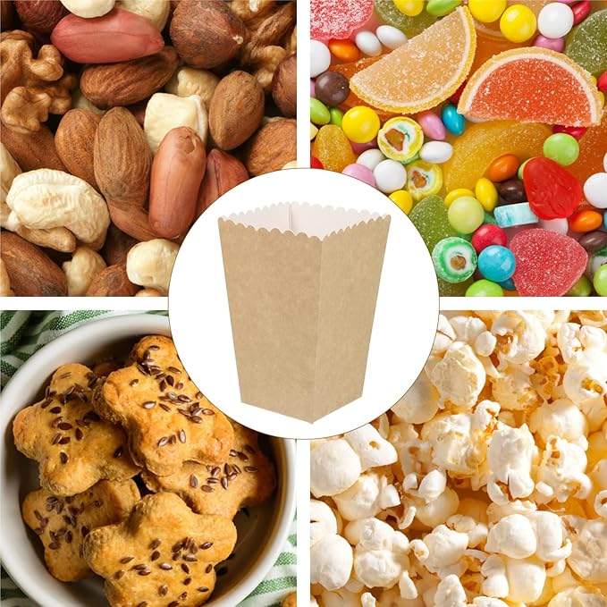 BESTOYARD 50Pcs Paper Popcorn Boxes, 5.3 X 3.5 Inch Individual Serving Snack Containers, Reusable Oil-Proof Open-Top Bulk for Family Couples Movie Nights, Weddings, Birthday Parties, Baby Showers