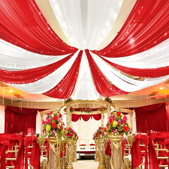 Showgeous 6 Panels Red Ceiling Drapes by Showgeous