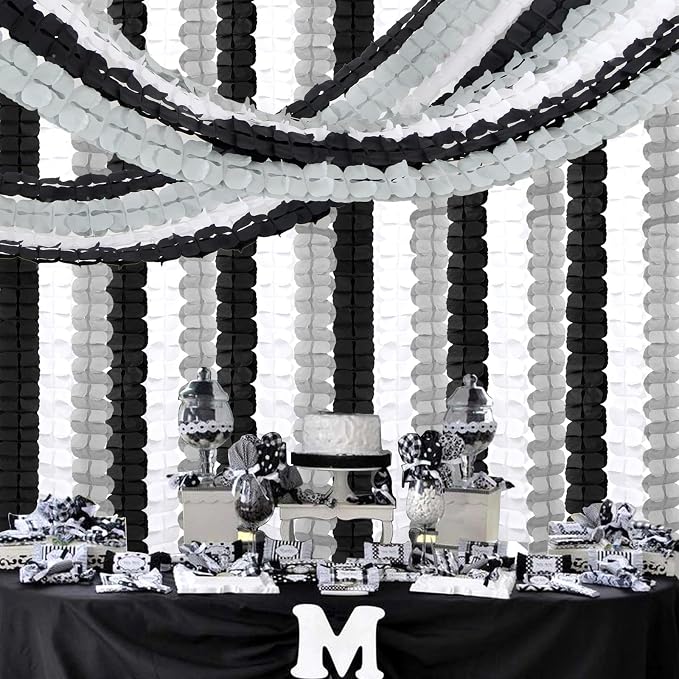 Black White-Silver Party-Decorations Streamers Garland - 157Ft Graduation - Image 6