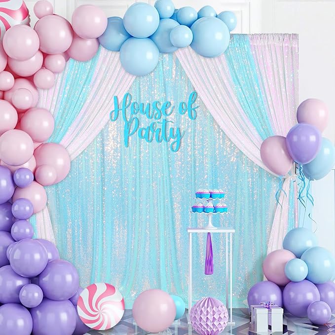 Blue Iridescent Sequin Backdrop 8ft x 8ft Glitter Photo Booth Backdrop | Sequin - Image 2