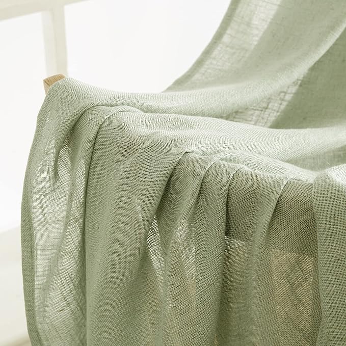 MIULEE Sage Green Linen Curtains 37x84 Inch Length - Image 6