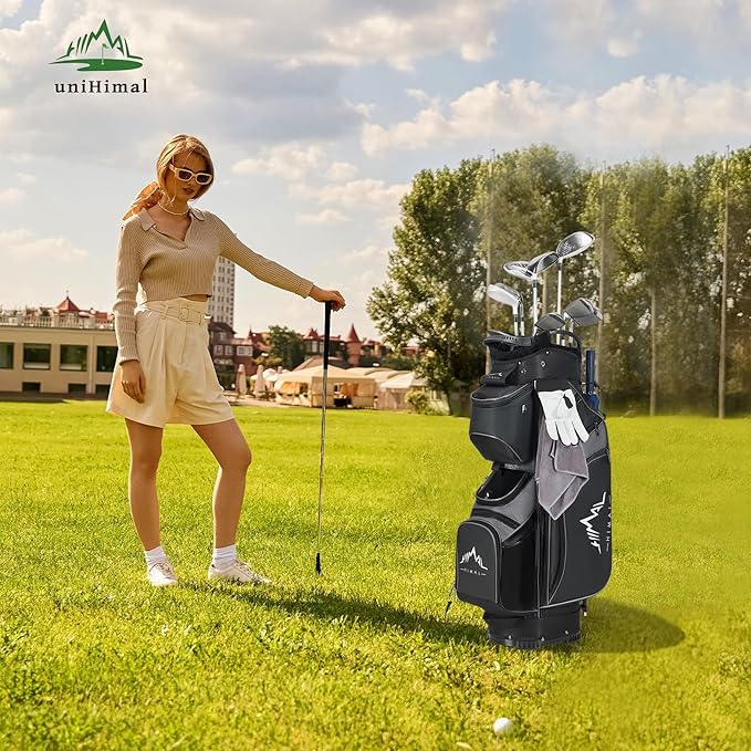 14-Way Golf Cart Bag with Full Length Divider, Premium PU Leather Golf Bag with Plush Top, Magnetic Pocket and Rain Cover for Men